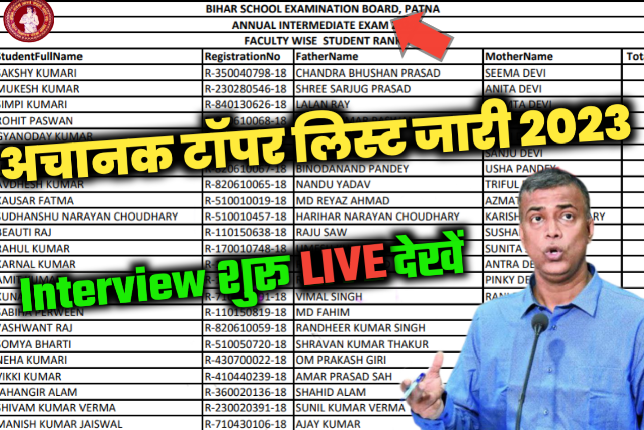 Bihar Board 12th topper list 2023 | Inter topper verification List Bihar board 2023