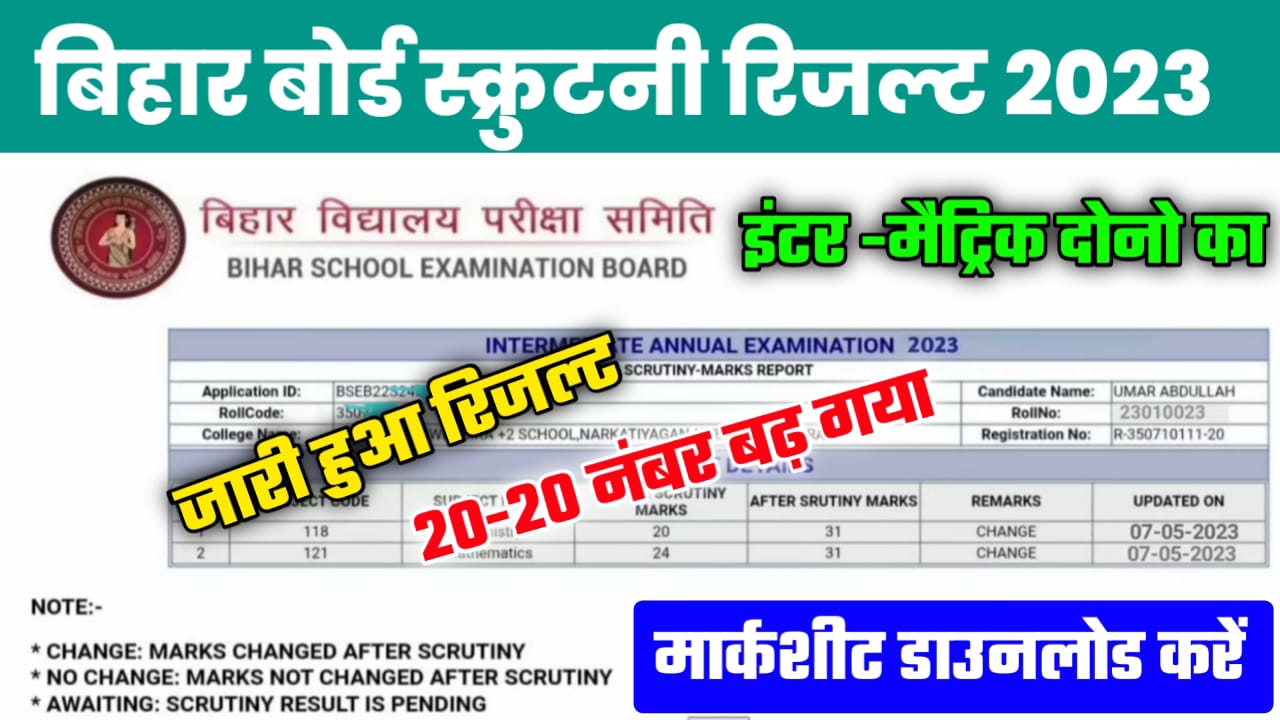 Bihar Board 12th 10th Scrutiny Result 2023 How to Check