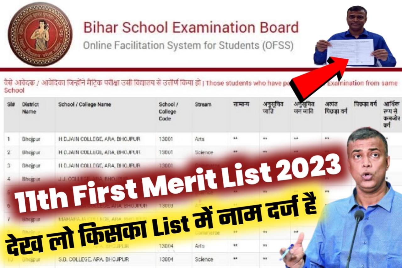 Bihar Board 11th First Marit List 2023/ Bseb offs admission Inter First Marit List 2023 how to check