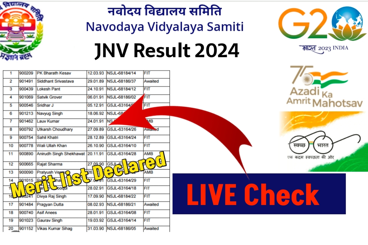 JNV First Second Merit list Click Here 2024 / Navoday vidyalay result 2024 Check link